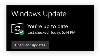 Ventana emergente de Windows Update que muestra que está al día.