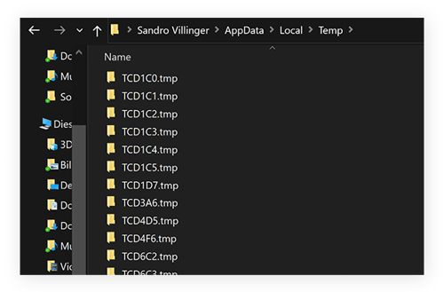 Ein Bug durch temporäre Dateien in Windows 10.