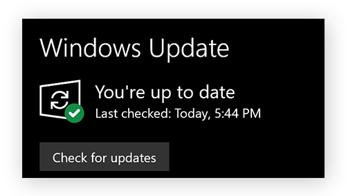 Windows Update popup showing you're up to date.