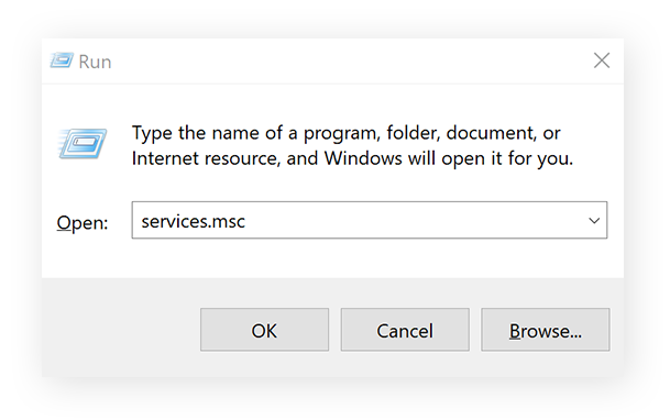 Running Services in Windows 10.