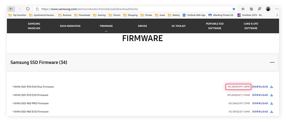Updating firmware through Samsung's support pages.