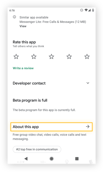 Viewing an app description in Google Play.