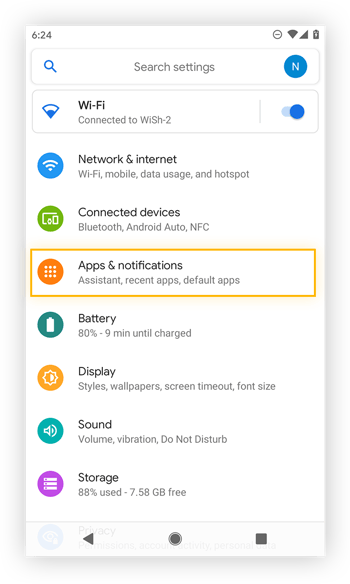 Viewing settings in Android 11.