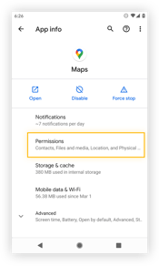 Selecting a specific app to assess its permissions.