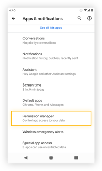 Opening the Android permissions controller.