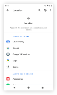 Viewing all apps with location permissions.