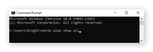 Inserimento del comando "netsh wlan show all" nel prompt dei comandi in Windows 10