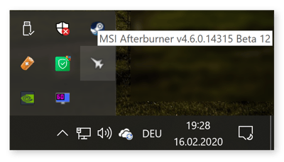 Opening MSI Afterburner from the Windows 10 taskbar