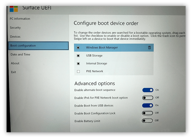 Konfigurieren der Bootreihenfolge innerhalb des UEFI in Windows