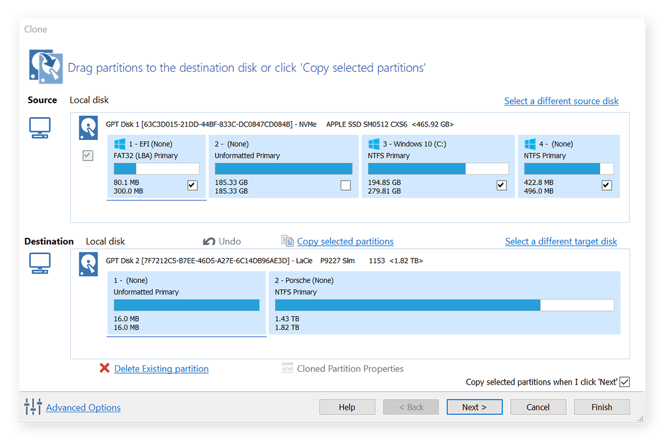 Cloning a hard drive in Macrium Reflect for Windows