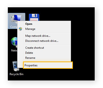 No Windows 7, abra Propriedades do Computador