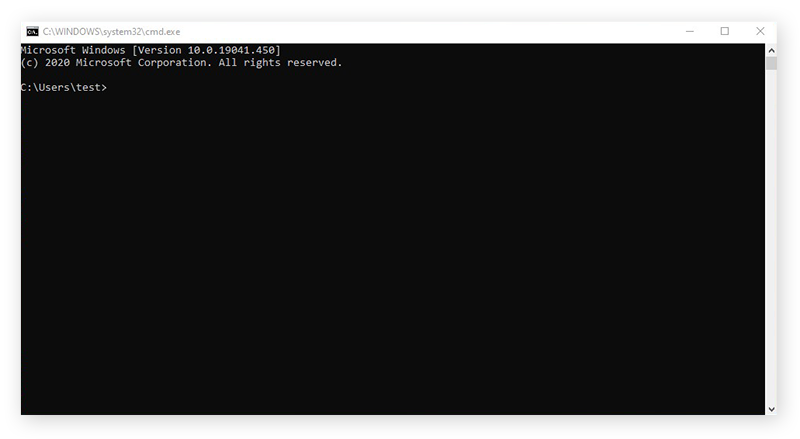 The Command Prompt window in Windows 10