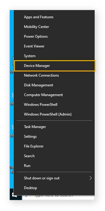 The menu shown when right-clicking on the Windows menu
