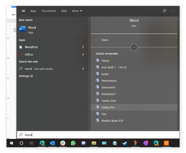 You can access recently opened files and other shortcuts directly from the Start menu's search field.