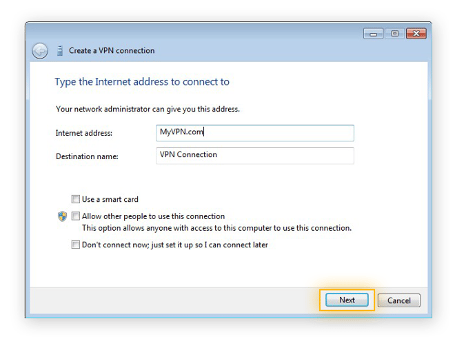 Setting up a VPN in Windows 7
