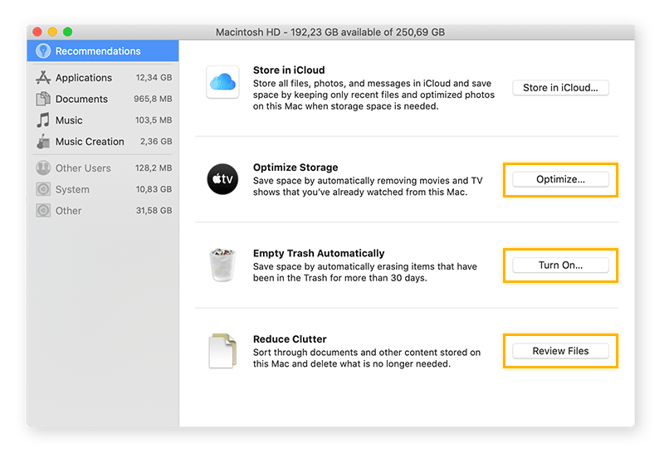 Take another look at the additional storage optimization options.