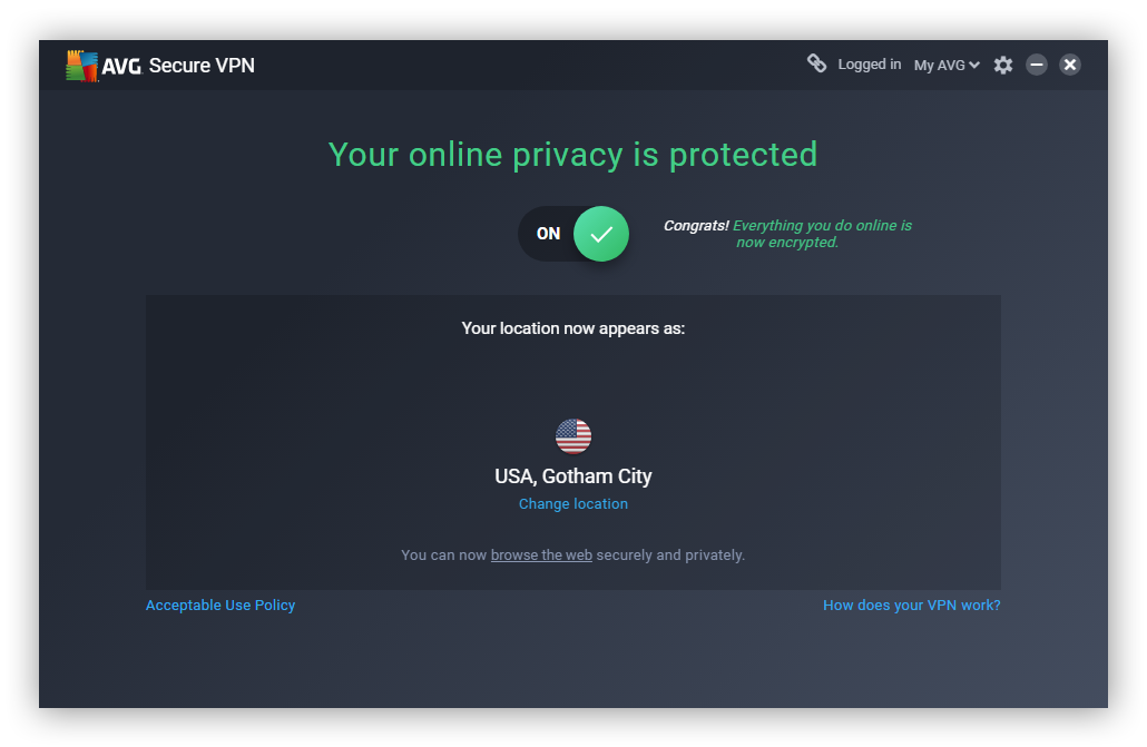 O AVG SecureLine VPN oculta sua localização e contorna os bloqueios de conteúdo.