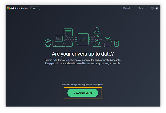 Scanning for outdated drivers with AVG Driver Updater for Windows 10