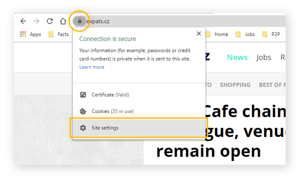 Ga in uw browser naar Site-instellingen wanneer u de pop-up blocker in Chrome gebruikt.