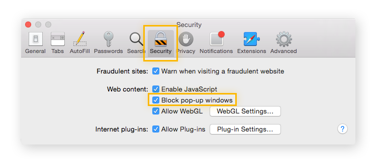 unblock pop ups safari