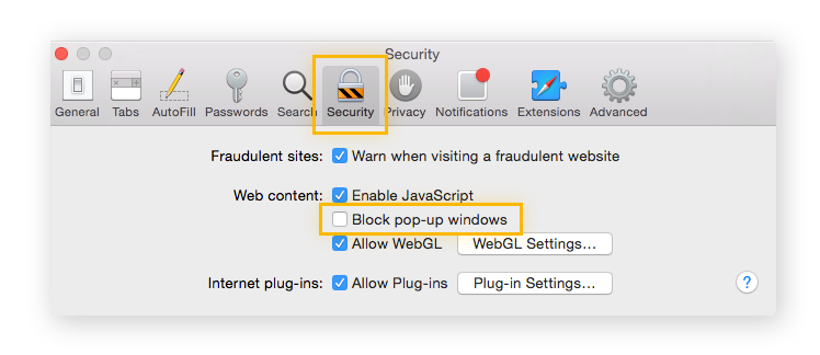 allow pop ups safari