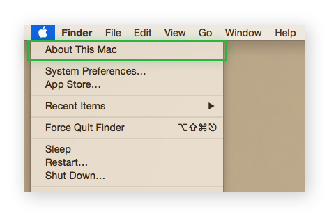 An Apple menu collapsed and highlighting "About this Mac"