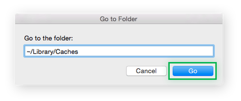 Go to Folder with a command for Library Caches typed in.