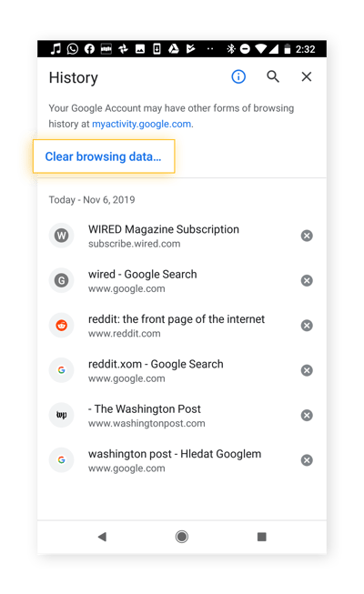 The "history" section will allow you to clear your personal data.