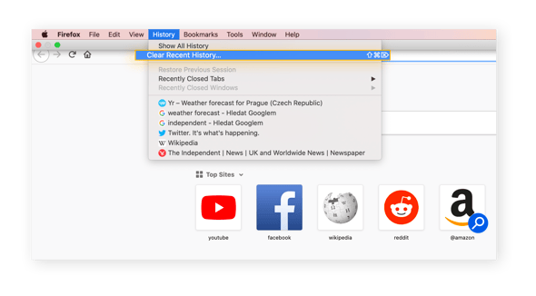 You can also access your History settings through the drop-down menu.