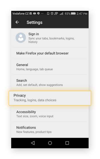 You can control how Firefox handles cookies on mobile.