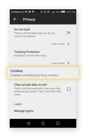The "Privacy" tab will help you manage various options, including your cookie preferences.