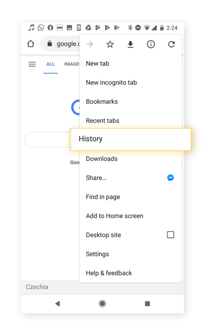 To delete cookies on the mobile version of Chrome, start by opening up settings.