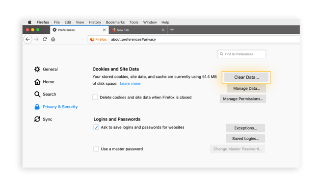 Go into "Privacy & Security" to access your cookie preferences.