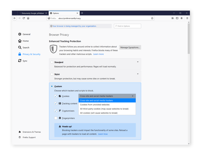 Firefox te ofrece opciones avanzadas de privacidad y seguimiento.
