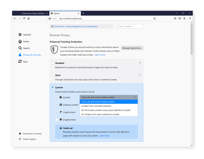Firefox gives you advanced privacy and anti-tracking options.