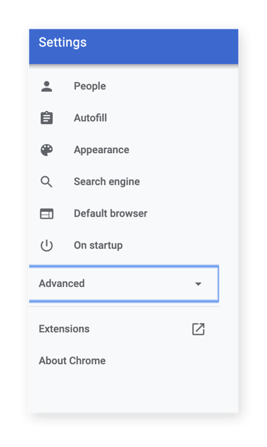 Select "Advanced" to view your advanced options for deleting cookies.