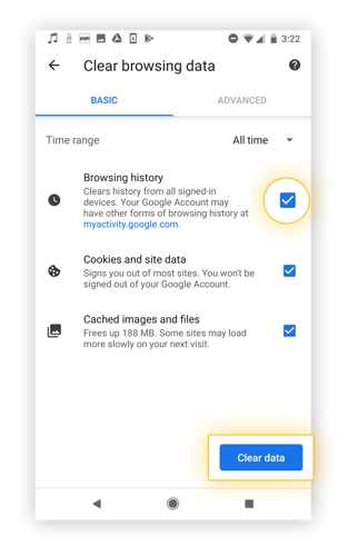Here you can delete browsing history, cookies, and also cashed files.