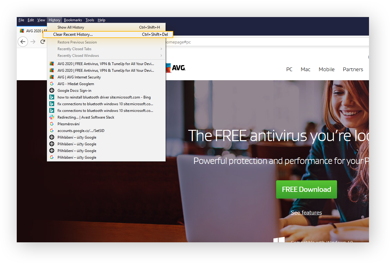 To clear browsing history in Firefox, start by opening up the menu bar.