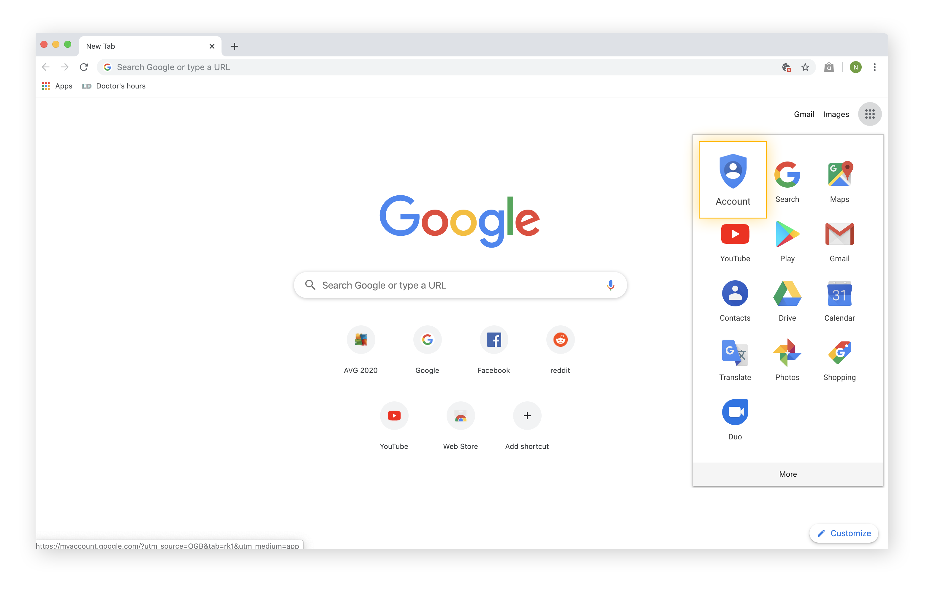 Opening up account settings in Google.
