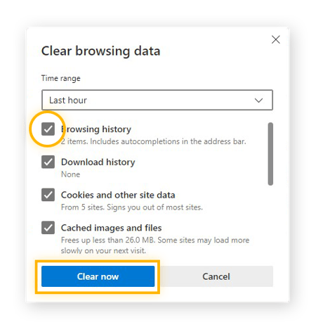 Clearing browsing data in Microsoft Edge for Windows 10