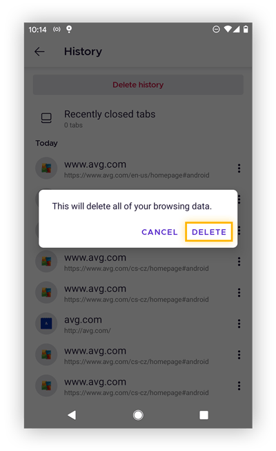 Deleting browsing history in Firefox on mobile.