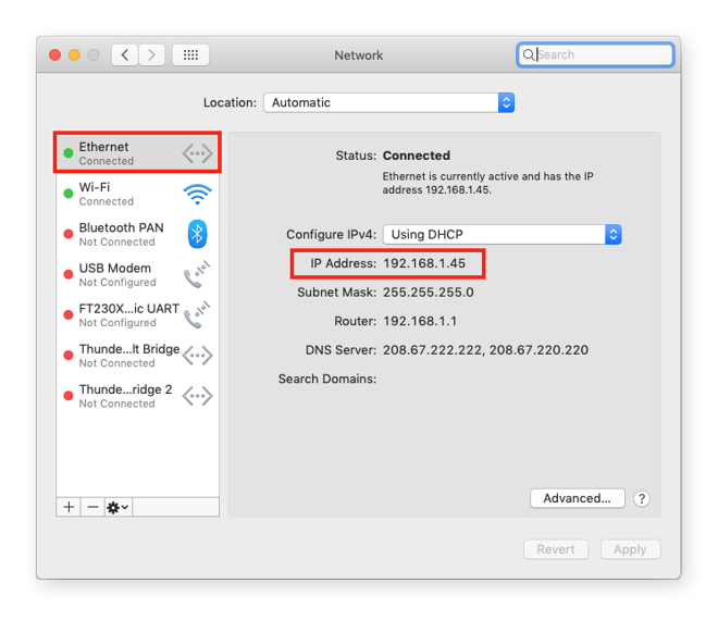 So ermitteln Sie Ihre lokale IP-Adresse auf einem Mac, wenn Sie per Ethernet verbunden sind.