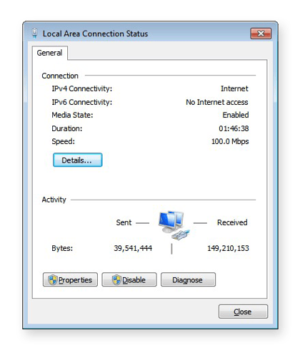 Cliquez sur « Détails... » pour trouver votre IP locale sur Windows 7.