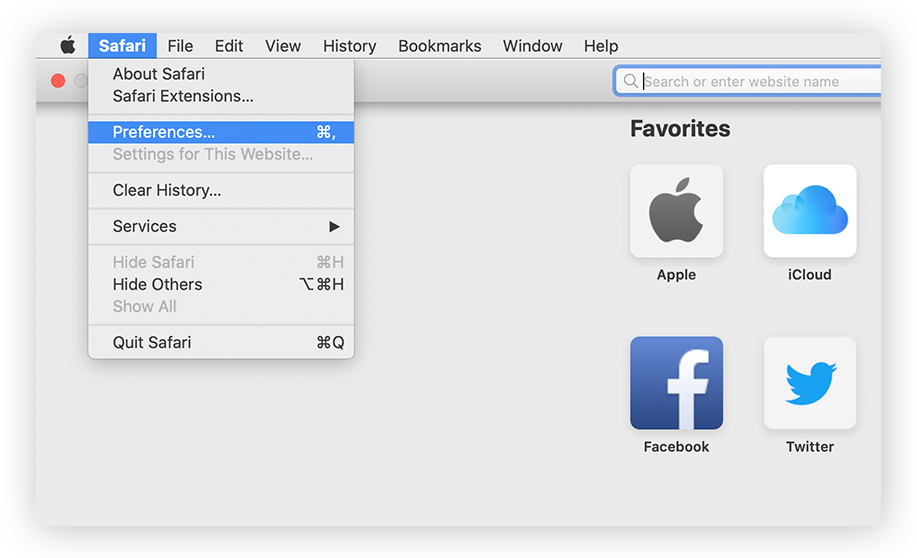 Opening up Preferences in Safari.