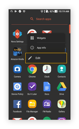 Editing an app in Nova Launcher for Android