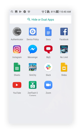 Choosing an app to hide with App Hider on Android