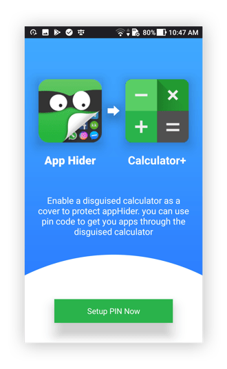 Activating the Calculator+ feature in App Hider for Android