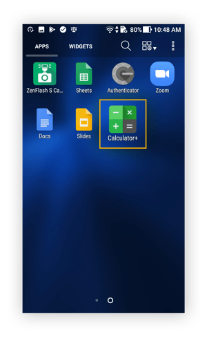 The Calculator+ app in the Android app drawer.