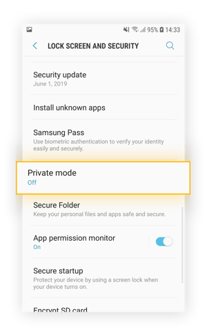 The Lock Screen and Security menu in Android 8.0 Oreo on a Samsung Galaxy 7