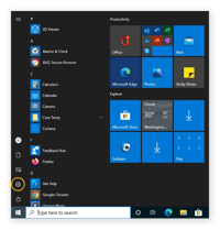 Отваряне на настройките в Windows 10 от началното меню